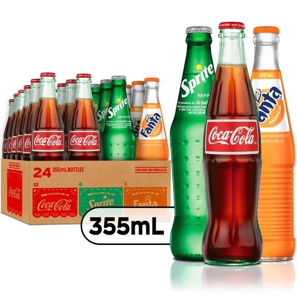 Coca-Cola, Fanta, Sprite Variety Pack – Mexico Glass Bottles, 355 mL, 24 Pack