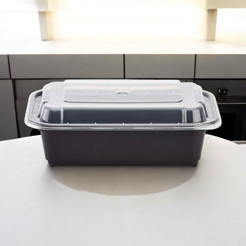 Karat Microwaveable Container (24 oz. PP Microwaveable Black Food Container – Lid)