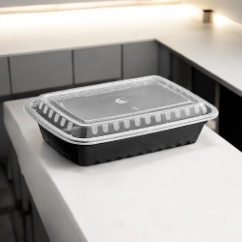 CHOICE 28oz 8.75″x6.25″ Rectangular Microwavable Container with Lid BLACK